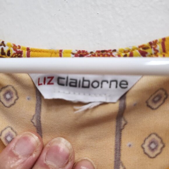 Liz Claiborne BOHO Shift Dress Women XL Yellow Paisley Keyhole Neck Sleeveless - Picture 5 of 7